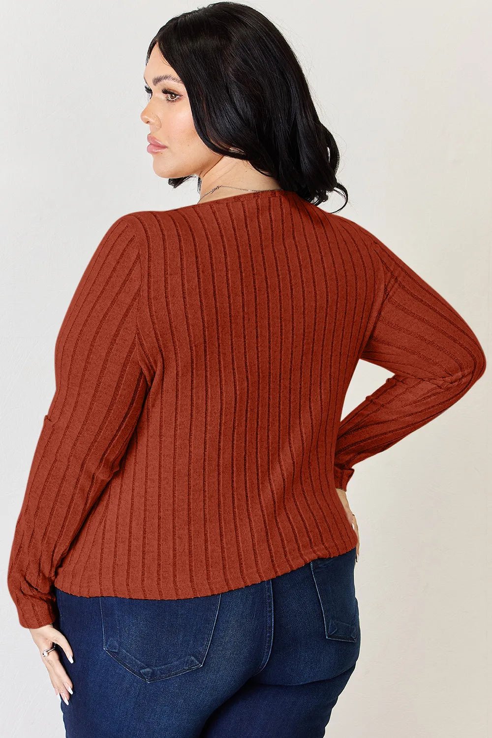 Basic Bae Full Size Ribbed Long Sleeve T-Shirt - Desert Sunday
