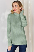 Basic Bae Full Size Ribbed Mock Neck Long Sleeve T-Shirt - Desert Sunday