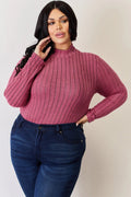 Basic Bae Full Size Ribbed Mock Neck Long Sleeve T-Shirt - Desert Sunday