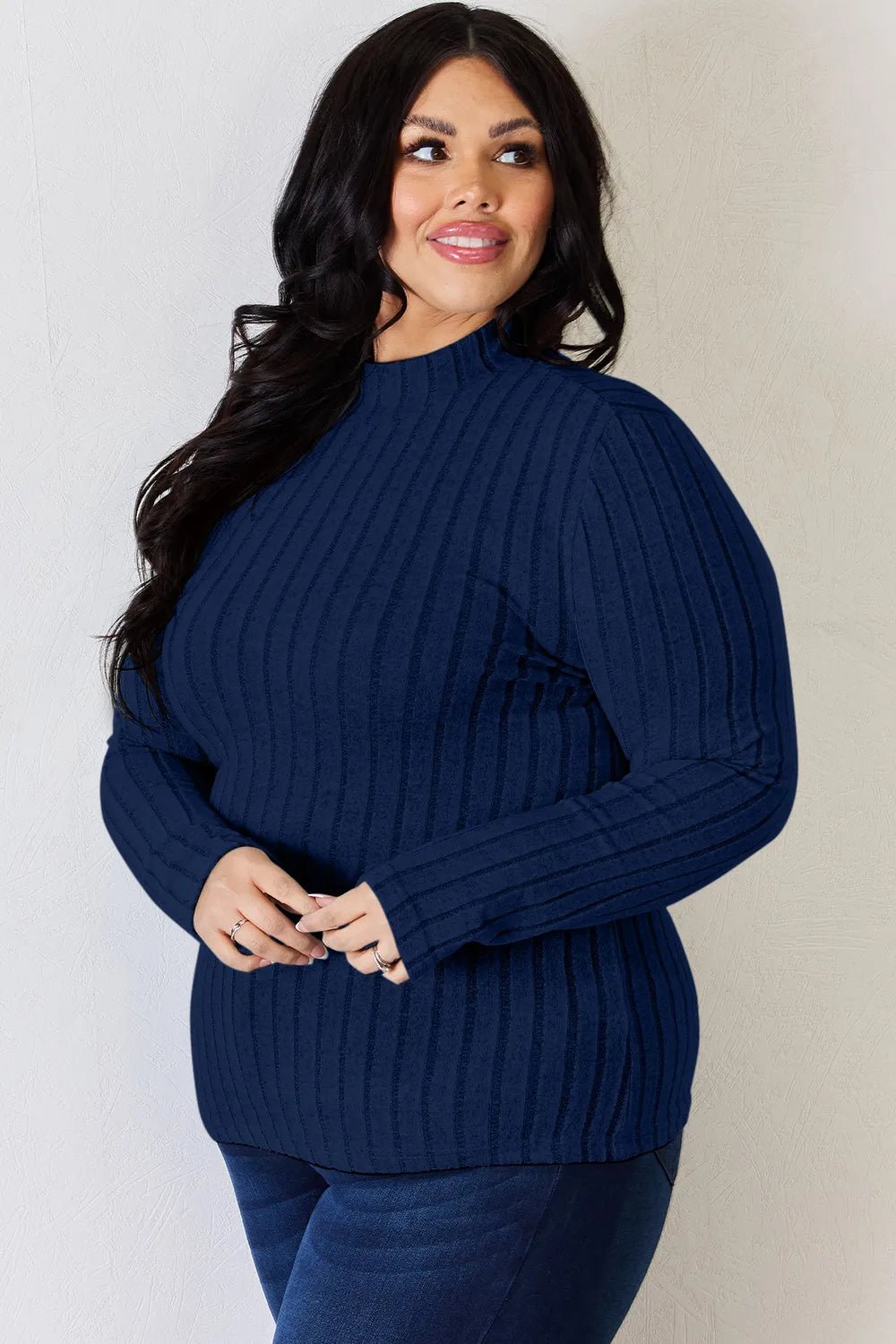 Basic Bae Full Size Ribbed Mock Neck Long Sleeve T-Shirt - Desert Sunday