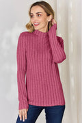 Basic Bae Full Size Ribbed Mock Neck Long Sleeve T-Shirt - Desert Sunday