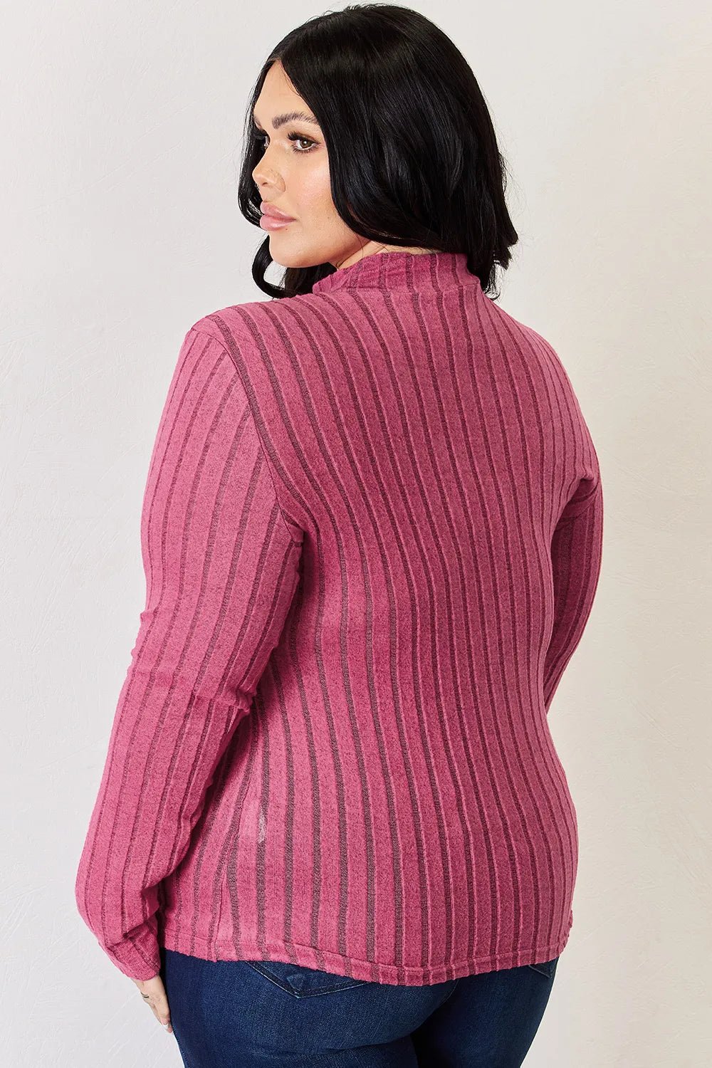 Basic Bae Full Size Ribbed Mock Neck Long Sleeve T-Shirt - Desert Sunday
