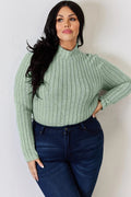 Basic Bae Full Size Ribbed Mock Neck Long Sleeve T-Shirt - Desert Sunday