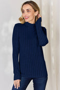 Basic Bae Full Size Ribbed Mock Neck Long Sleeve T-Shirt - Desert Sunday