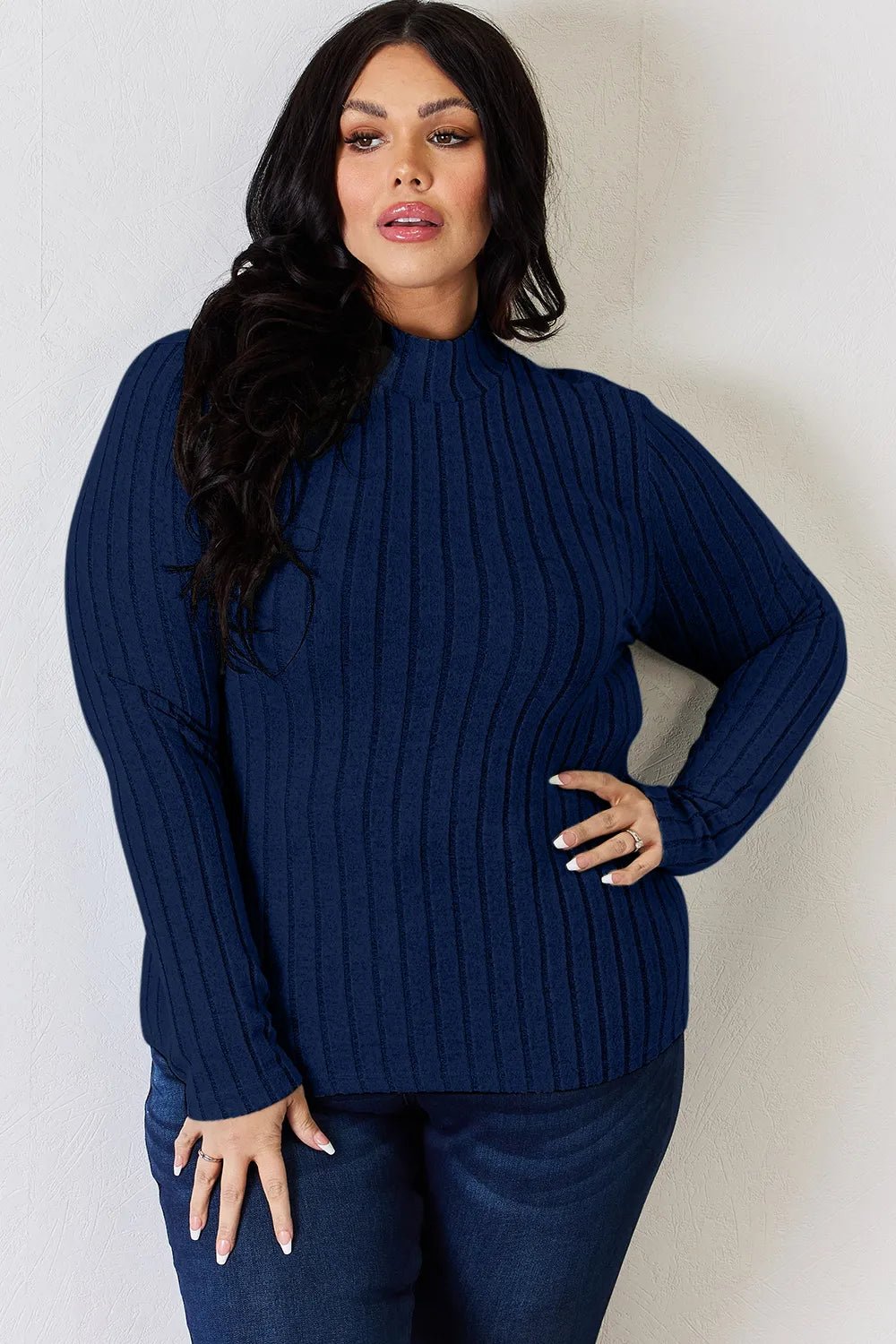 Basic Bae Full Size Ribbed Mock Neck Long Sleeve T-Shirt - Desert Sunday