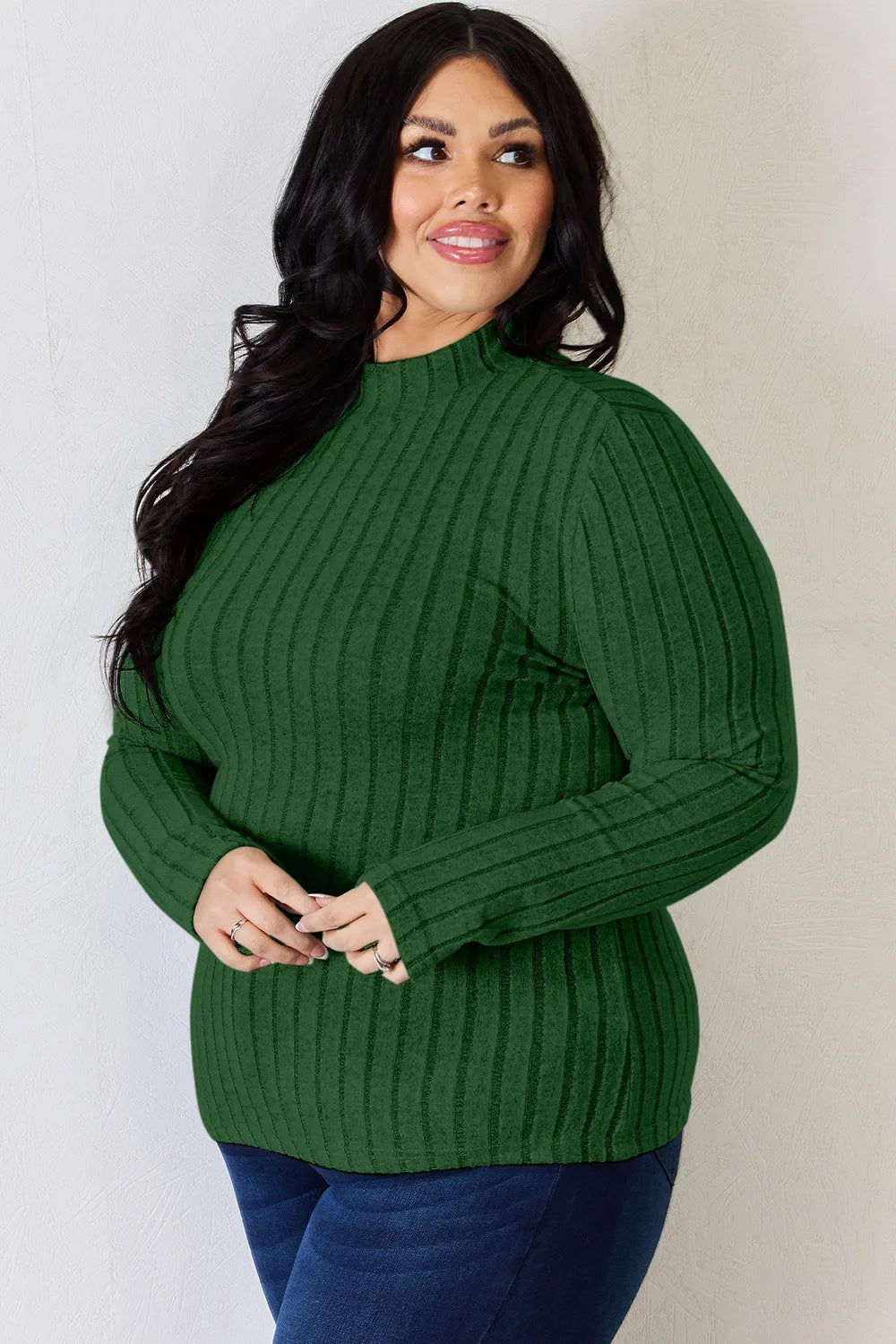 Basic Bae Full Size Ribbed Mock Neck Long Sleeve T-Shirt - Desert Sunday