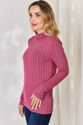 Basic Bae Full Size Ribbed Mock Neck Long Sleeve T-Shirt - Desert Sunday