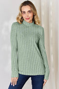 Basic Bae Full Size Ribbed Mock Neck Long Sleeve T-Shirt - Desert Sunday
