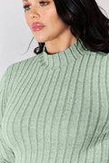 Basic Bae Full Size Ribbed Mock Neck Long Sleeve T-Shirt - Desert Sunday