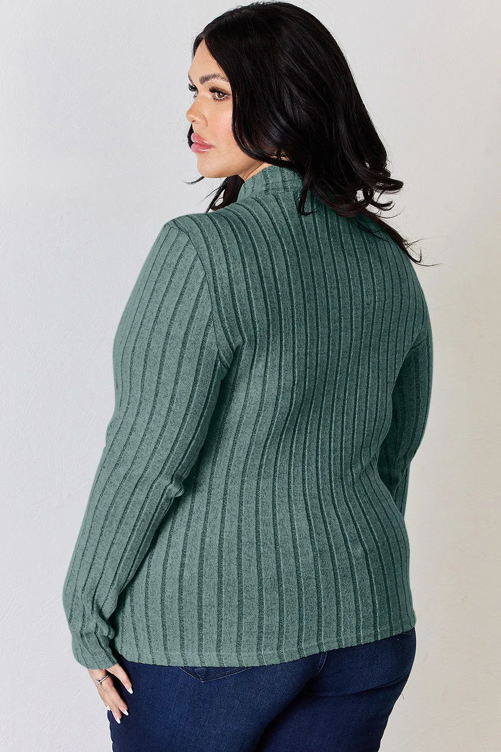 Basic Bae Full Size Ribbed Mock Neck Long Sleeve T-Shirt - Desert Sunday