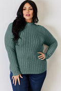 Basic Bae Full Size Ribbed Mock Neck Long Sleeve T-Shirt - Desert Sunday