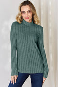 Basic Bae Full Size Ribbed Mock Neck Long Sleeve T-Shirt - Desert Sunday