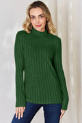 Basic Bae Full Size Ribbed Mock Neck Long Sleeve T-Shirt - Desert Sunday