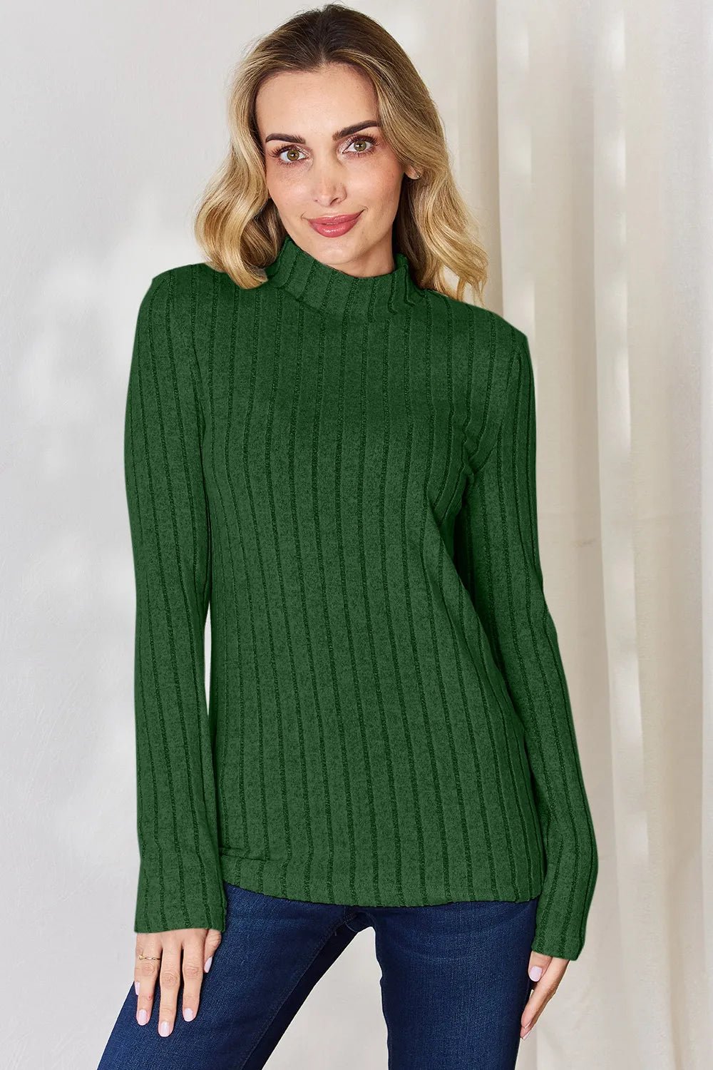 Basic Bae Full Size Ribbed Mock Neck Long Sleeve T-Shirt - Desert Sunday