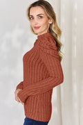 Basic Bae Full Size Ribbed Mock Neck Puff Sleeve T-Shirt - Desert Sunday