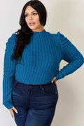 Basic Bae Full Size Ribbed Mock Neck Puff Sleeve T-Shirt - Desert Sunday