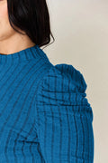 Basic Bae Full Size Ribbed Mock Neck Puff Sleeve T-Shirt - Desert Sunday
