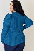 Basic Bae Full Size Ribbed Mock Neck Puff Sleeve T-Shirt - Desert Sunday