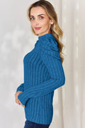 Basic Bae Full Size Ribbed Mock Neck Puff Sleeve T-Shirt - Desert Sunday