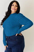 Basic Bae Full Size Ribbed Mock Neck Puff Sleeve T-Shirt - Desert Sunday
