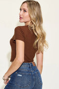 Basic Bae Full Size Ribbed Round Neck Short Sleeve T-Shirt - Desert Sunday