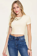 Basic Bae Full Size Ribbed Round Neck Short Sleeve T-Shirt - Desert Sunday