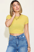 Basic Bae Full Size Ribbed Round Neck Short Sleeve T-Shirt - Desert Sunday