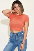 Basic Bae Full Size Ribbed Round Neck Short Sleeve T-Shirt - Desert Sunday