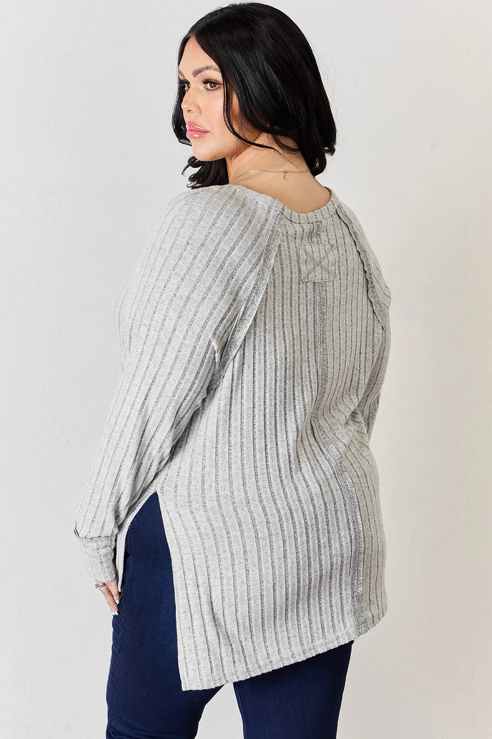 Basic Bae Full Size Ribbed Round Neck Slit T-Shirt - Desert Sunday