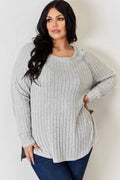 Basic Bae Full Size Ribbed Round Neck Slit T-Shirt - Desert Sunday