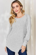 Basic Bae Full Size Ribbed Round Neck Slit T-Shirt - Desert Sunday