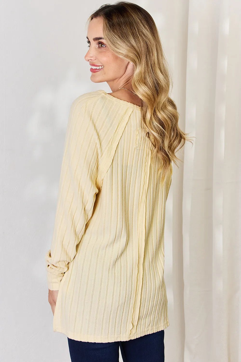 Basic Bae Full Size Ribbed Round Neck Slit T-Shirt - Desert Sunday
