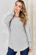 Basic Bae Full Size Ribbed Round Neck Slit T-Shirt - Desert Sunday