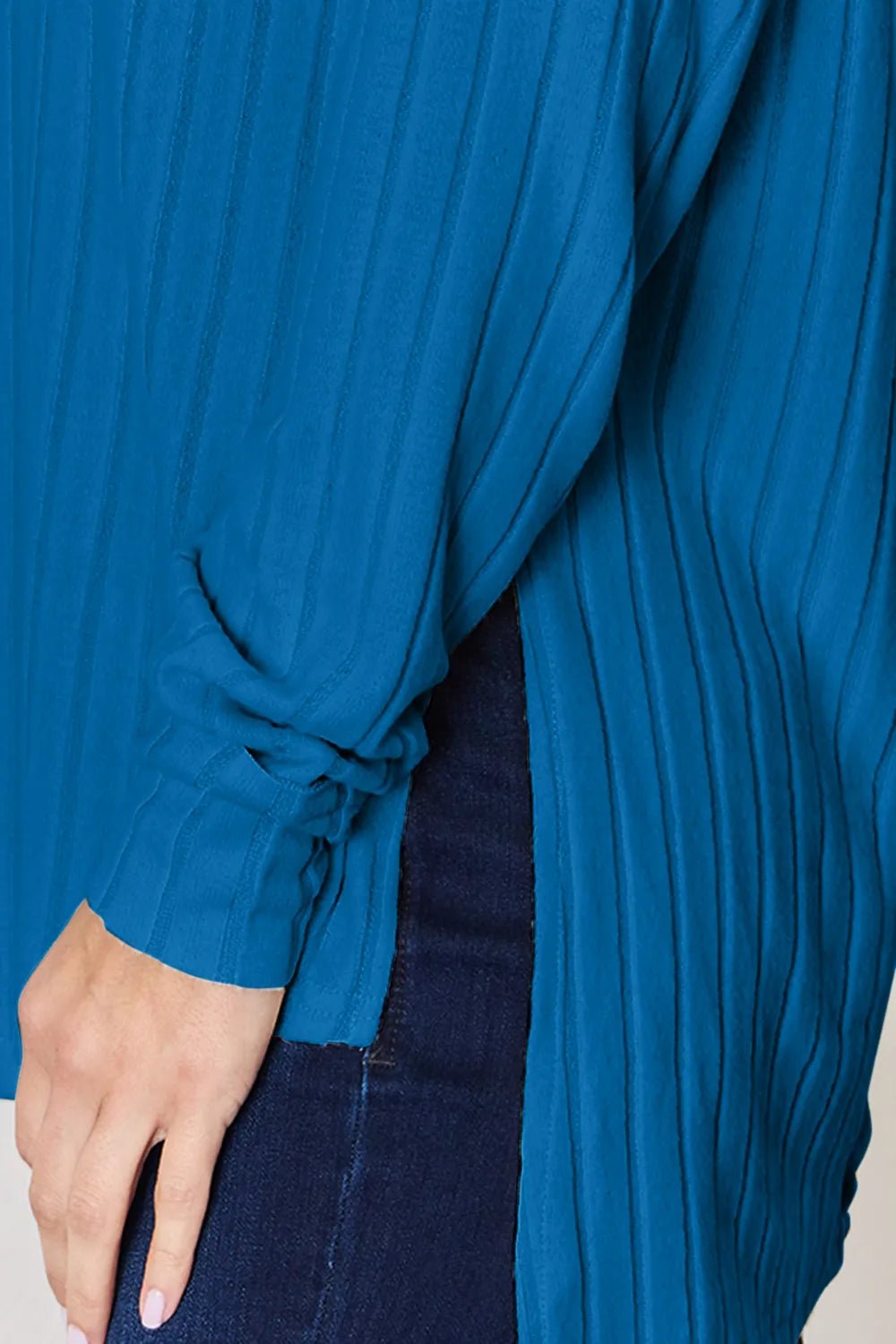 Basic Bae Full Size Ribbed Round Neck Slit T-Shirt - Desert Sunday