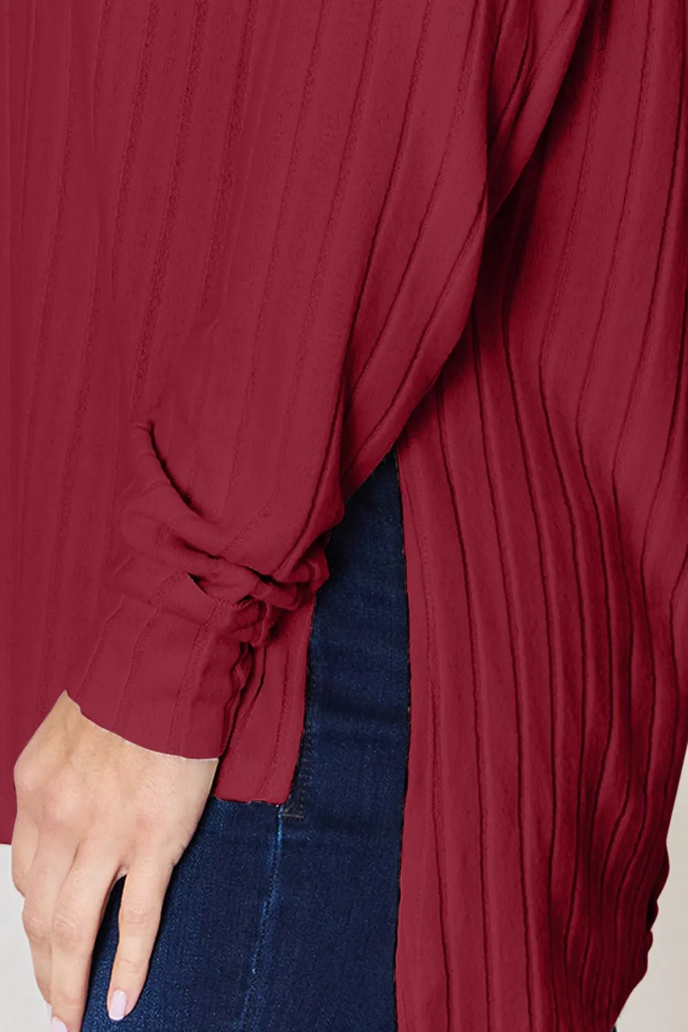 Basic Bae Full Size Ribbed Round Neck Slit T-Shirt - Desert Sunday