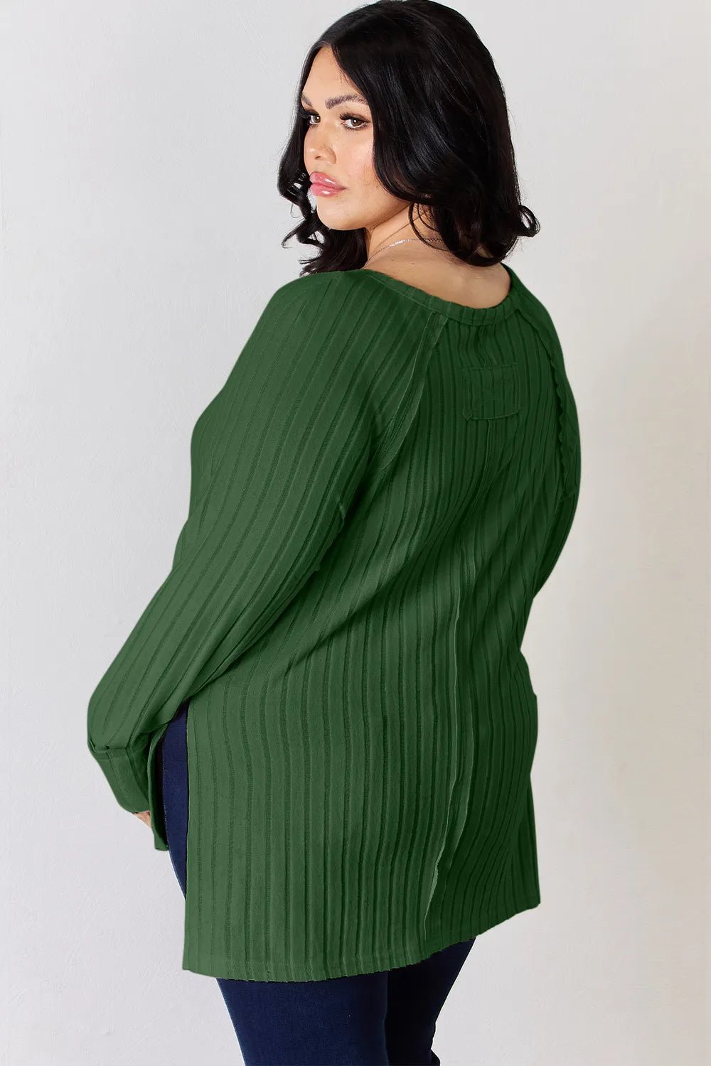Basic Bae Full Size Ribbed Round Neck Slit T-Shirt - Desert Sunday