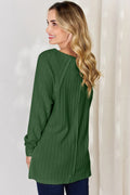 Basic Bae Full Size Ribbed Round Neck Slit T-Shirt - Desert Sunday