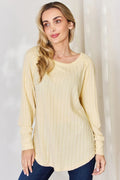 Basic Bae Full Size Ribbed Round Neck Slit T-Shirt - Desert Sunday