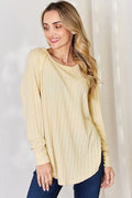 Basic Bae Full Size Ribbed Round Neck Slit T-Shirt - Desert Sunday