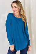 Basic Bae Full Size Ribbed Round Neck Slit T-Shirt - Desert Sunday