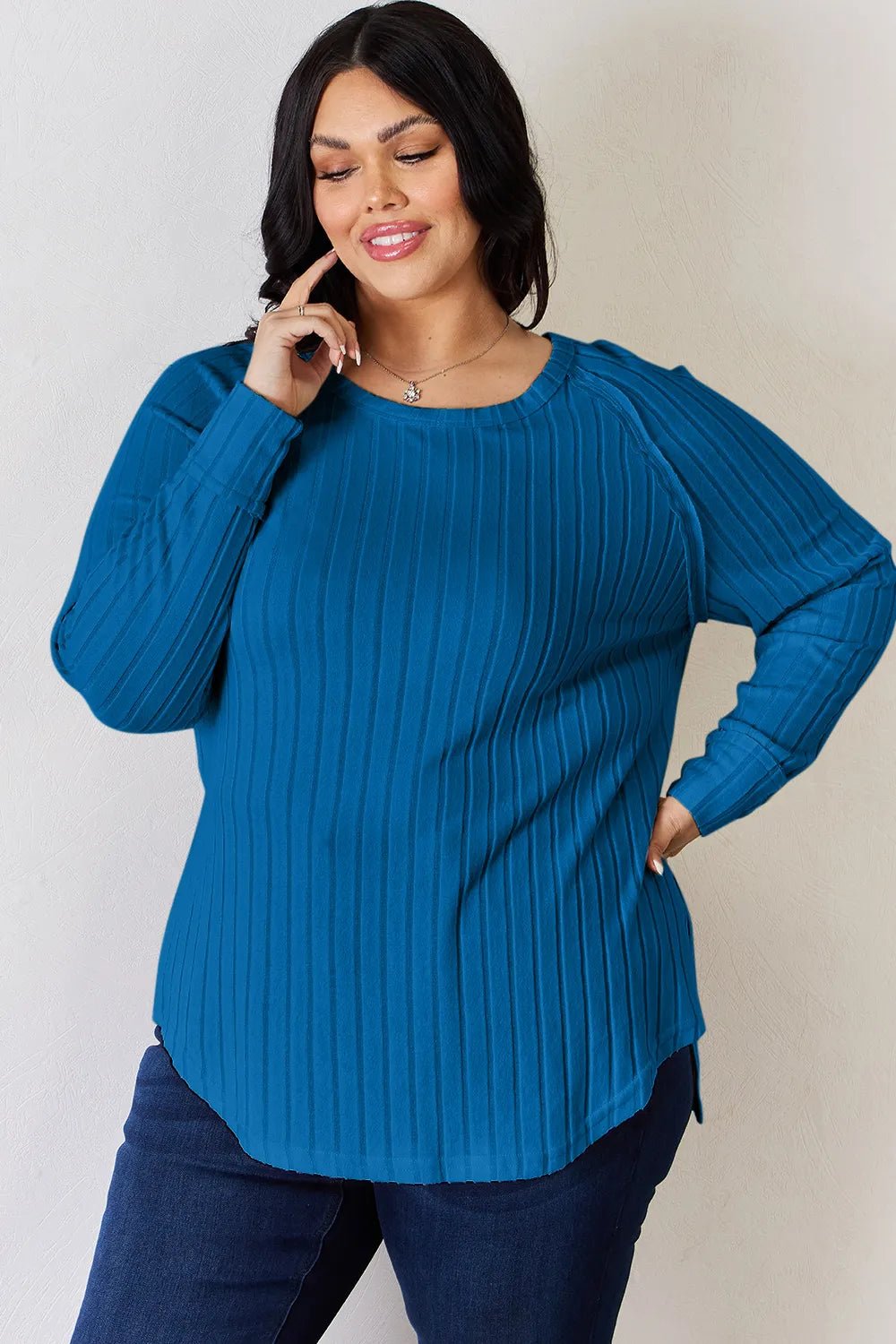 Basic Bae Full Size Ribbed Round Neck Slit T-Shirt - Desert Sunday