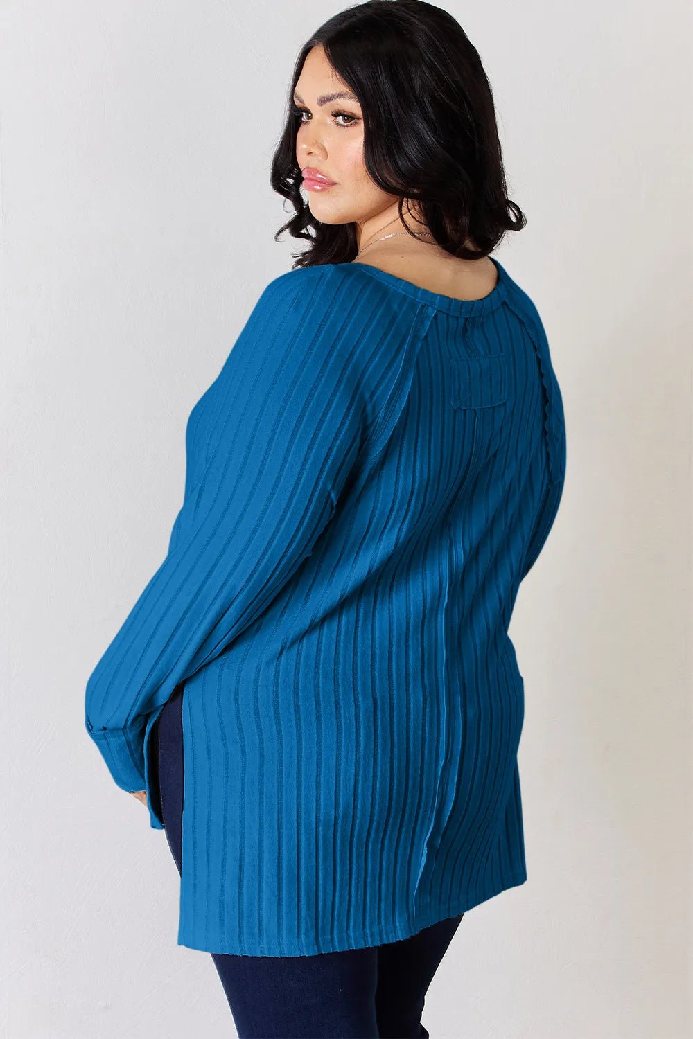 Basic Bae Full Size Ribbed Round Neck Slit T-Shirt - Desert Sunday