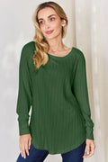 Basic Bae Full Size Ribbed Round Neck Slit T-Shirt - Desert Sunday