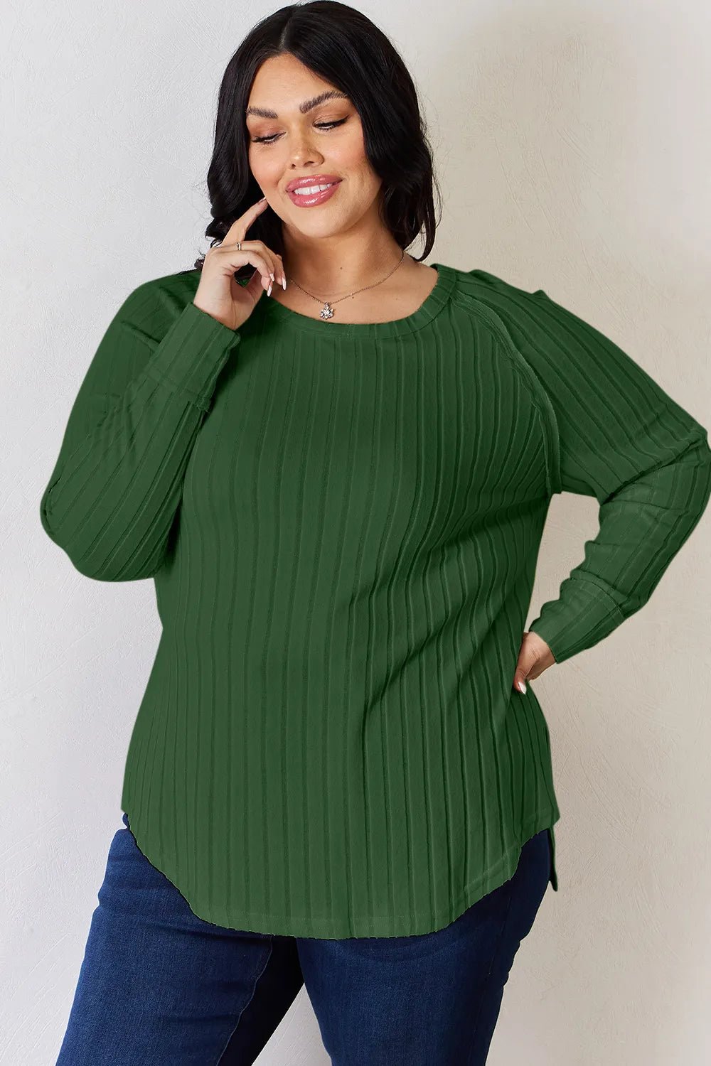 Basic Bae Full Size Ribbed Round Neck Slit T-Shirt - Desert Sunday