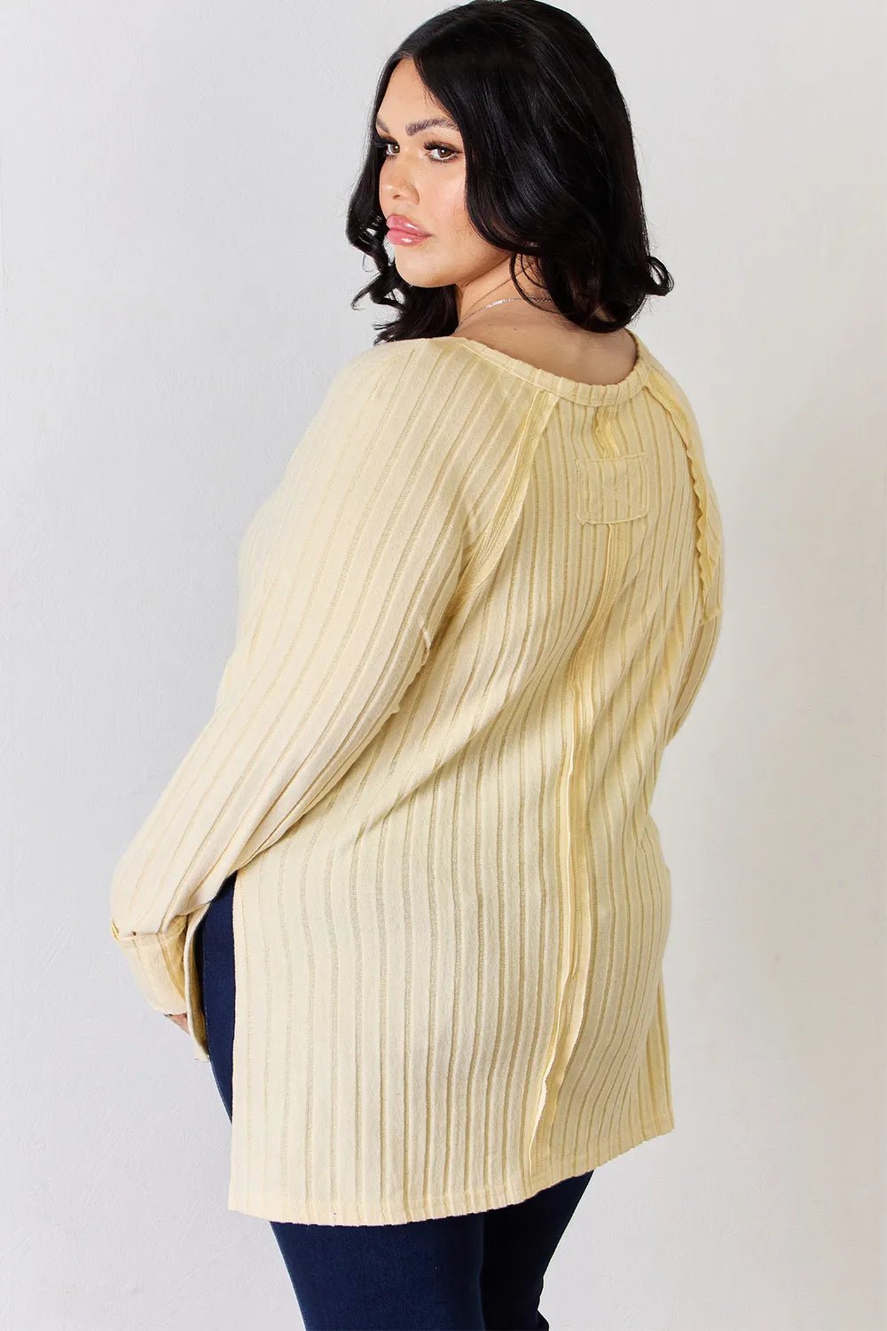 Basic Bae Full Size Ribbed Round Neck Slit T-Shirt - Desert Sunday