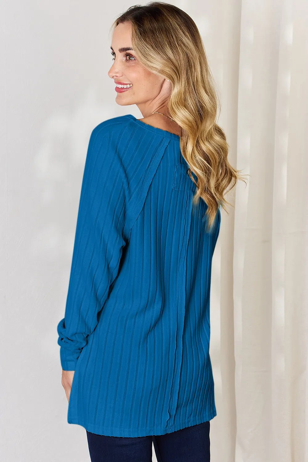 Basic Bae Full Size Ribbed Round Neck Slit T-Shirt - Desert Sunday