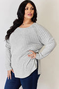 Basic Bae Full Size Ribbed Round Neck Slit T-Shirt - Desert Sunday