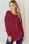 Basic Bae Full Size Ribbed Round Neck Slit T-Shirt - Desert Sunday