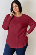 Basic Bae Full Size Ribbed Round Neck Slit T-Shirt - Desert Sunday