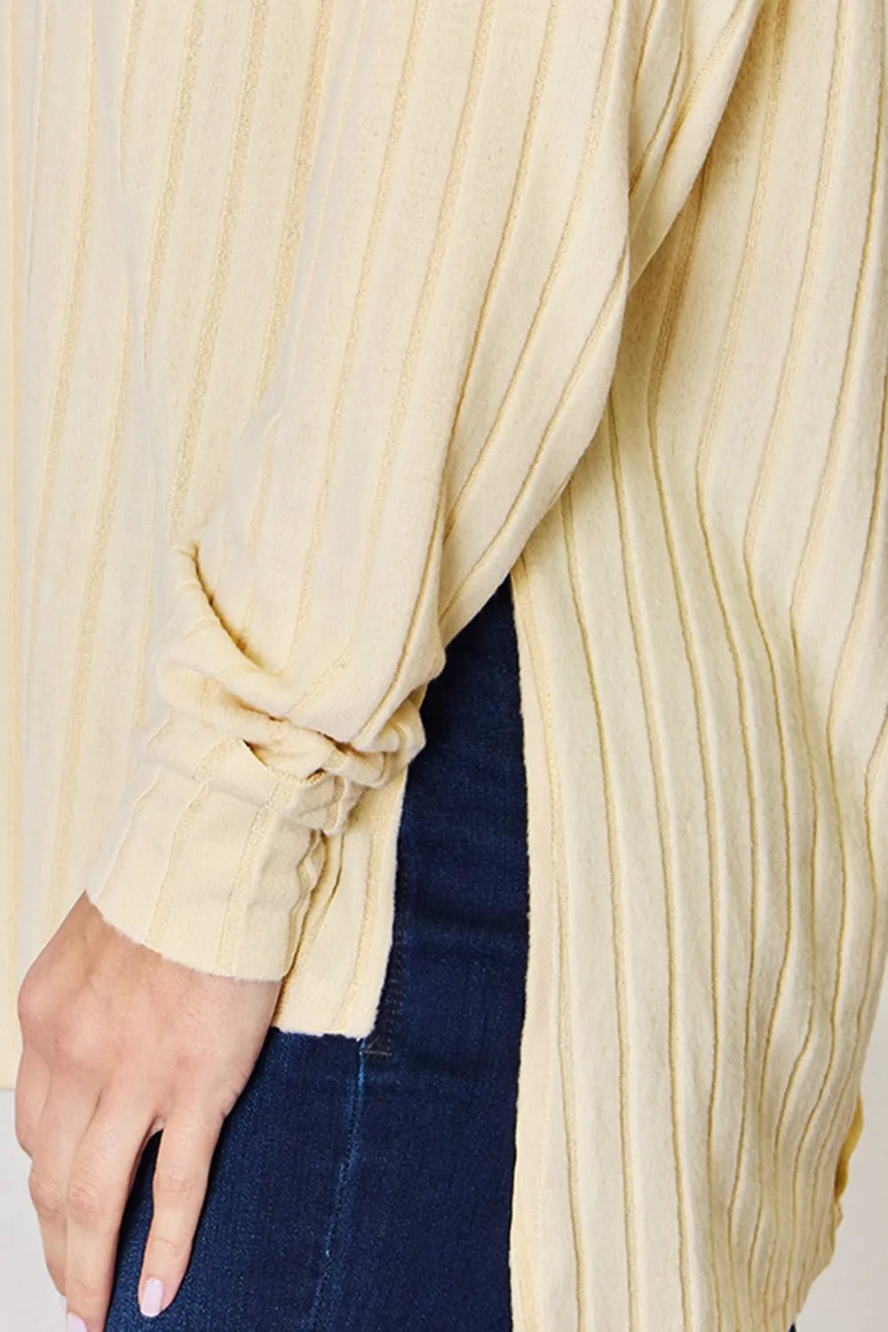 Basic Bae Full Size Ribbed Round Neck Slit T-Shirt - Desert Sunday